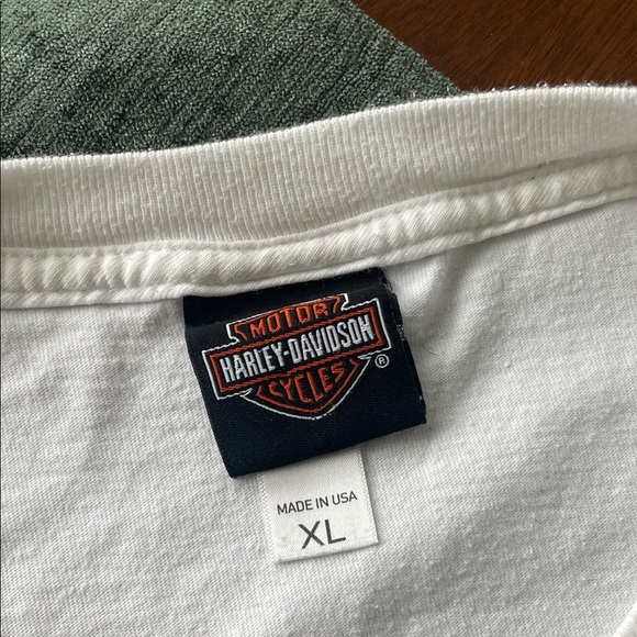 Harley-Davidson White Short Sleeve Tee with Black Eagle and Red Stripe Graphic - Picture 5 of 5